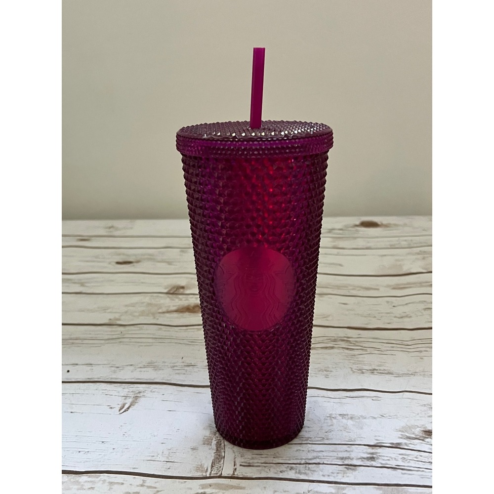 NEW Starbucks Tumbler Magenta Purple Studded Bling Grid Cold Cup 24 oz